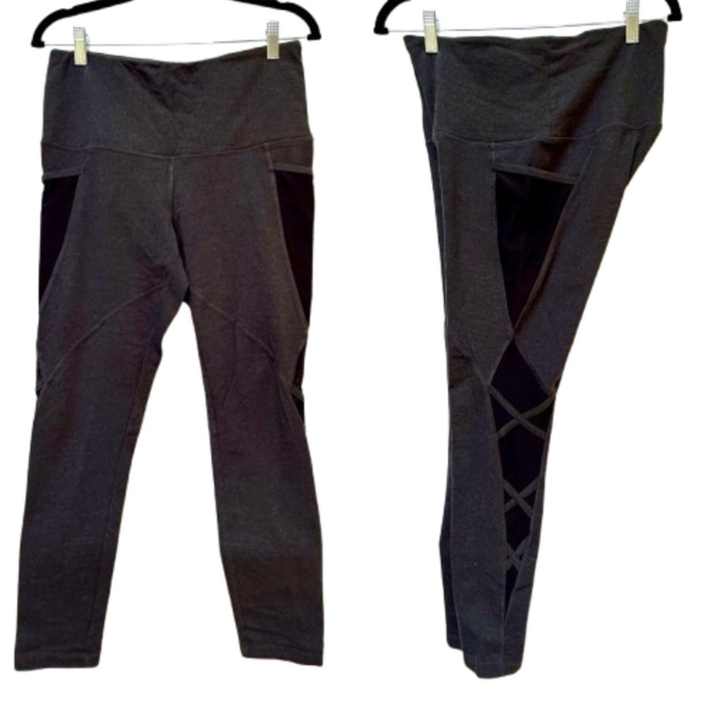 CAPRI LEGGINGS CHARCOAL GREY BLACK MESH LEG POCKETS SIZE LARGE